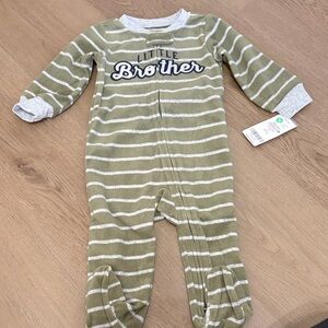 Carter's Olive & White Striped 'Little Brother' Footed One-Piece